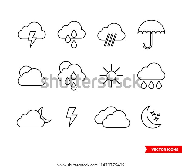 Weather Icon Set Outline Types Isolated Stock Vector (Royalty Free ...