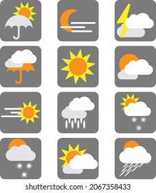 Paquete de conjunto de iconos meteorológicos, ilustración, vector, sobre un fondo blanco.