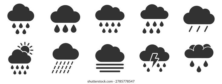 weather icon set with rain clouds and precipitation symbols in vector format on transparent background