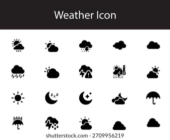 Weather Icon Set, Simple Clouds and Weather Symbols Vector Illustration