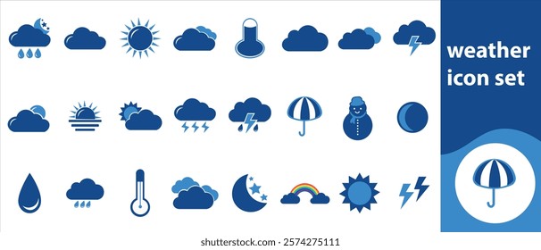 Weather icon set., snow, rain, sunshine, weather, clouds, sun, icon, wind, lightning, moon, cloudy, climate, meteorology, lightning, season, pictogram, summer, winter and more.