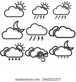 weather icon set with sun clouds and rain