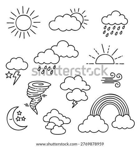 Weather Icon Set With Sun Clouds Rain Rainbow And Tornado Vector Collection