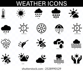 Weather icon set. sun, rain, snow, cloud summer, winter Solid icon collection