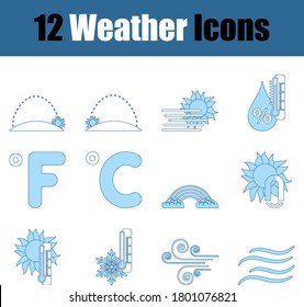 Weather Icon Set. Thin Line With Blue Fill Design. Vector Illustration.