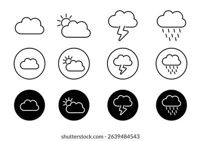 weather icon set in thin line. Clouds, wind, rain, sun, weather forecast, vector illustration. use for web, UI, and mobile apps.