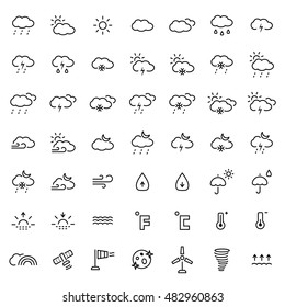 Weather icon set in thin line style. Vector symbols.