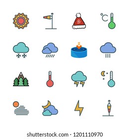 weather icon set. vector set about heat, snowing, drop and thermometer icons set.