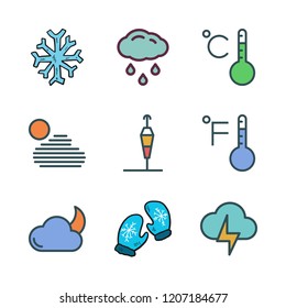 weather icon set. vector set about rain, wind sign, heat and thermometer icons set.