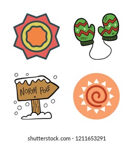 weather icon set. vector set about mittens, heat, north pole and sun icons set.