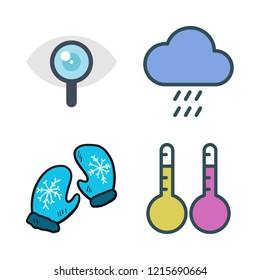 weather icon set. vector set about rain, thermometers, visibility and mitten icons set.