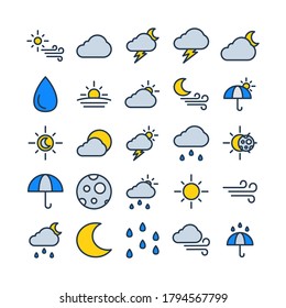 Weather icon set vector flat line for website, mobile app, presentation, social media. Suitable for user interface and user experience.