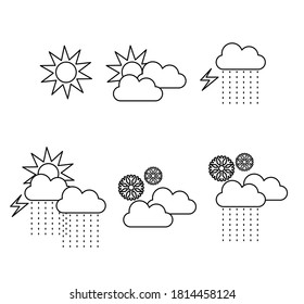 Weather icon set Vector illustration. Black lines on white background