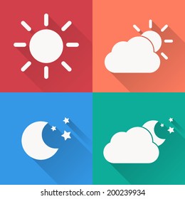 Weather icon set ,  Vector illustration flat design with long shadow