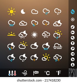 Weather icon set. Vector illustration for web, mobile devices (applications, widgets). Intended for dark background. eps 10