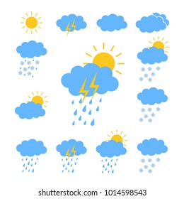 Weather icon set, for web site or mobile apps, on the white background. Flat design. Vector.