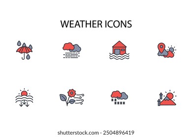 Conjunto de iconos de Clima. Vector. Trazo editable. Signo de estilo lineal para uso Diseño web, logotipo. Ilustración de símbolo.