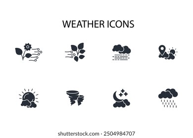 Conjunto de iconos de Clima. Vector. Trazo editable. Signo de estilo lineal para uso Diseño web, logotipo. Ilustración de símbolo.