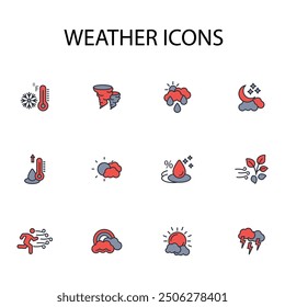 Conjunto de iconos de Clima. Vector. Trazo editable. Signo de estilo lineal para uso Diseño web, logotipo. Ilustración de símbolo.