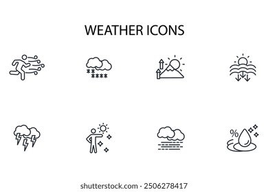 Conjunto de iconos de Clima. Vector. Trazo editable. Signo de estilo lineal para uso Diseño web, logotipo. Ilustración de símbolo.