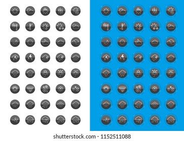 Weather Icon Set.Weather icon set inside a circular button.Icon with jelly and transparent border.Round button icon in half-folded form.