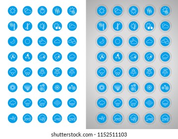 Weather Icon Set.Weather icon set inside a circular button.Icon with jelly and transparent border.