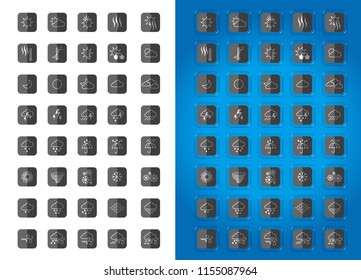 Weather Icon Set.Weather icon set inside a square button.Icon with jelly and transparent border.Round button icon in half-folded form.