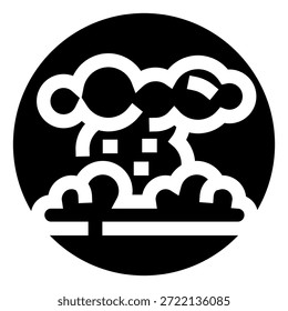 Weather icon showing stylized clouds releasing square hail or snow pellets, representing adverse weather conditions, temperature drop, and heavy precipitation