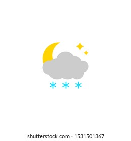 Weather icon, snow at night, flat simple design. Vector isoleted illustration. Can be using for posters, leaflets, banners, web design or mobile app.