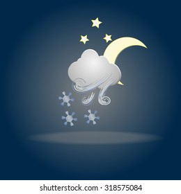 Weather icon with snow, wind, cloud, stars and moon . Symbols.