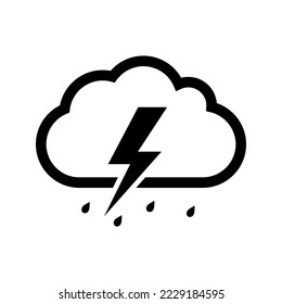 Weather icon. Storm icon. Rain icon.
Bad weather concept, cloud, lightning, raindrops. Storm warning. Vector illustration.
