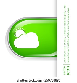 weather icon, sun behind the cloud with rain. 