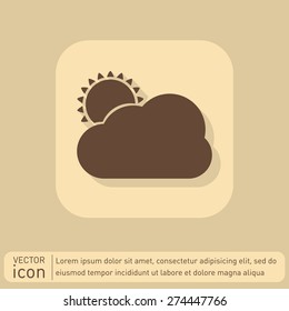 weather icon, sun behind the cloud with rain. 