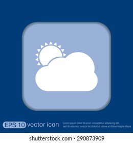 weather icon, sun behind the cloud with rain. 