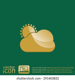 weather icon, sun behind the cloud with rain. 