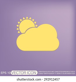 weather icon, sun behind the cloud with rain. 