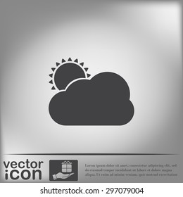 weather icon, sun behind the cloud with rain. 