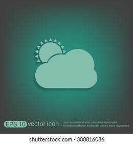 weather icon, sun behind the cloud with rain. 
