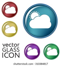 weather icon, sun behind the cloud with rain. 