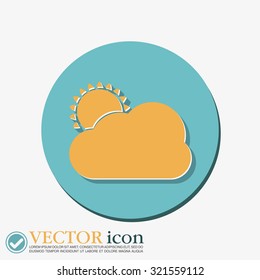 weather icon, sun behind the cloud with rain. 