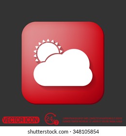 weather icon, sun behind the cloud with rain. 