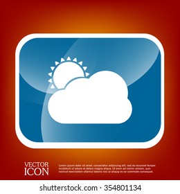 weather icon, sun behind the cloud with rain. 