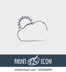 weather icon, sun behind the cloud with rain. 