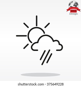 weather icon. sun behind the cloud with rain