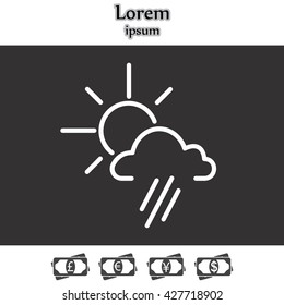 weather icon. sun behind the cloud with rain