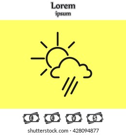 weather icon. sun behind the cloud with rain