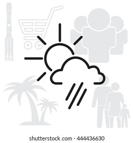 weather icon. sun behind the cloud with rain