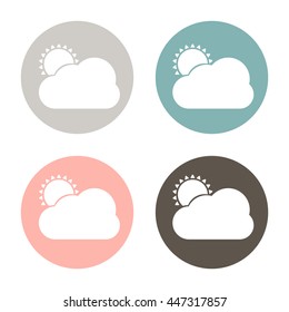 weather icon, sun behind the cloud with rain. 