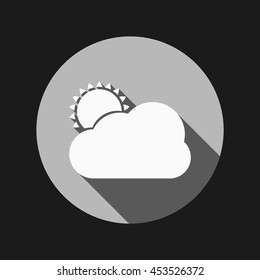 weather icon, sun behind the cloud with rain. 