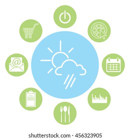 weather icon. sun behind the cloud with rain